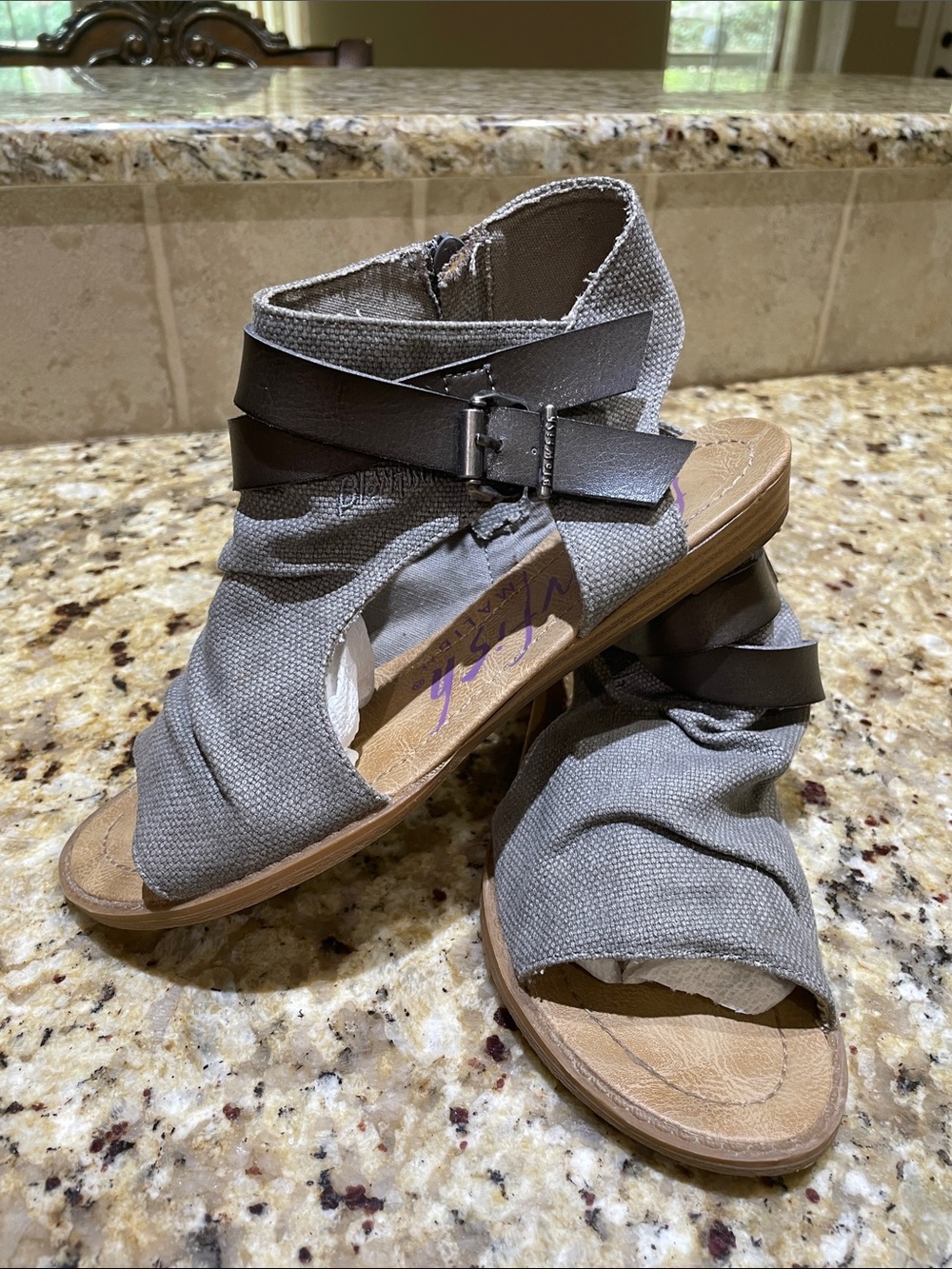 Blowfish Gray Canvas Wrap Sandals with Buckle Strap Size 7